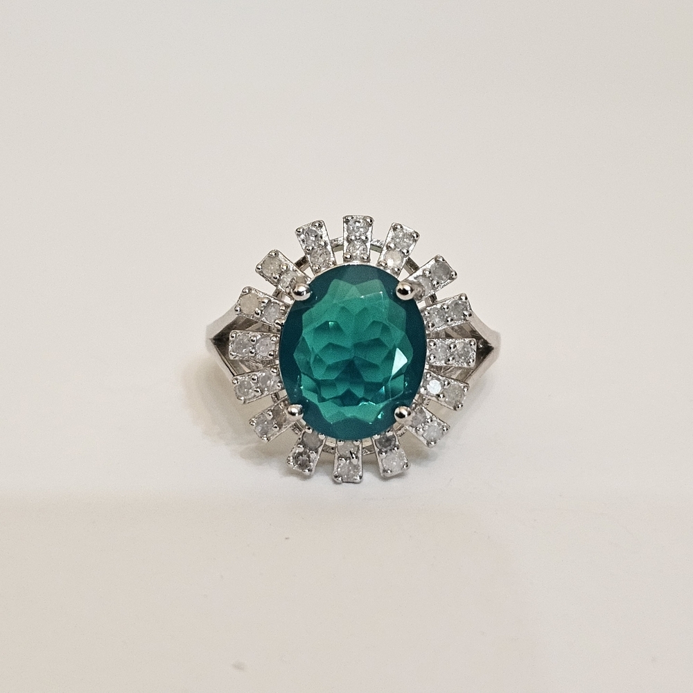 Exotic Natural Paraiba Blue Opal & Diamond Ring Sterling Silver Size 8 - Picture 4 of 13